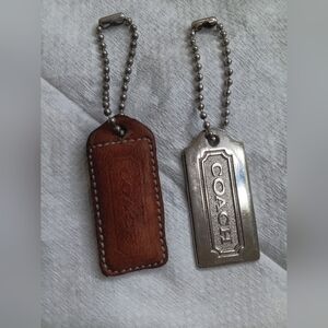 Coach Brown Leather and Silver Metal Keychain